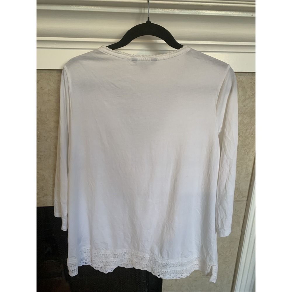LAUREN RALPH Lauren Women's Lace Trimmed White Tunic Top Shirt Size L Cotton - Picture 3 of 5